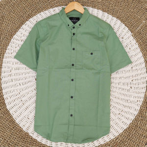 Kemeja Polos Pria Lengan Pendek Kemeja Casual Kemeja Premium Hight Quality Sage Green