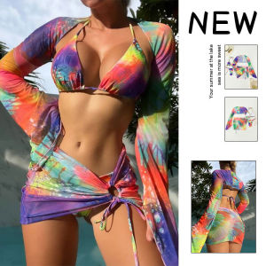 Set Bikini 3 mảnh cao cấp kèm khăn quấn đi biển đi du lịch