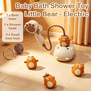 🐻AKIKO 6-In-1 Little Bear Electric Bath Shower Toys Mainan Mandi Bayi Rotating Water Spray Sprinkler Toy+3 Bear Toys/1 Shower Head