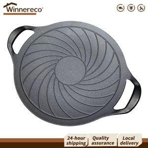 Heavy-Duty 15 Inch Cast Iron Grill Pan Nonstick Round BBQ Griddle for Outdoor Barbecue and Camping