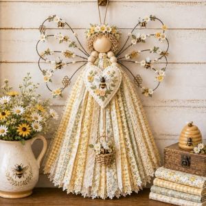 EGRT Precut Fabrics Angel Fabric Hanging DIY Craft Kit Layered Wings Buttons Fabric Angel Craft Kit Exquisite with Guidance Angel Material Kit Christmas