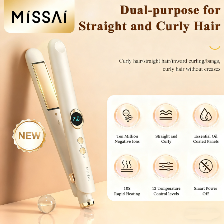 Missai Hair straightener with built-in curling iron, professional ...
