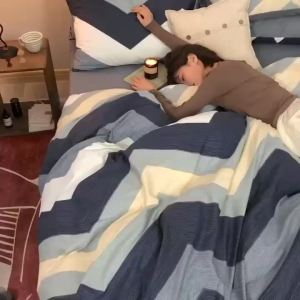 Spring and Summer Light Luxury Minimalist Style Duvet Cover Washed Cotton Home Double Four-Piece Set Student Dormitory Single Three-Piece Bedding Set LZD