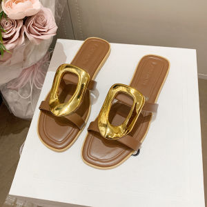 [Free Shipping] Metal Square Buckle Fashion Sandals For Women 2026 Summer New Style Square Toe Open-Toe Wedge Sandals For Women