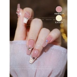 Bộ 24 móng tay giả dài - D 066 -  sang trọng dễ thương cho nữ màu hồng sành điệu Kèm keo SILICON dán móng CÓ ẢNH SP THẬT