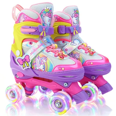 Girls Mermaid Roller Skates with Flash Adjustable 4 Sizes for Beginners Ages 2-12 Suitable for Christmas Birthday New Year Gifts.