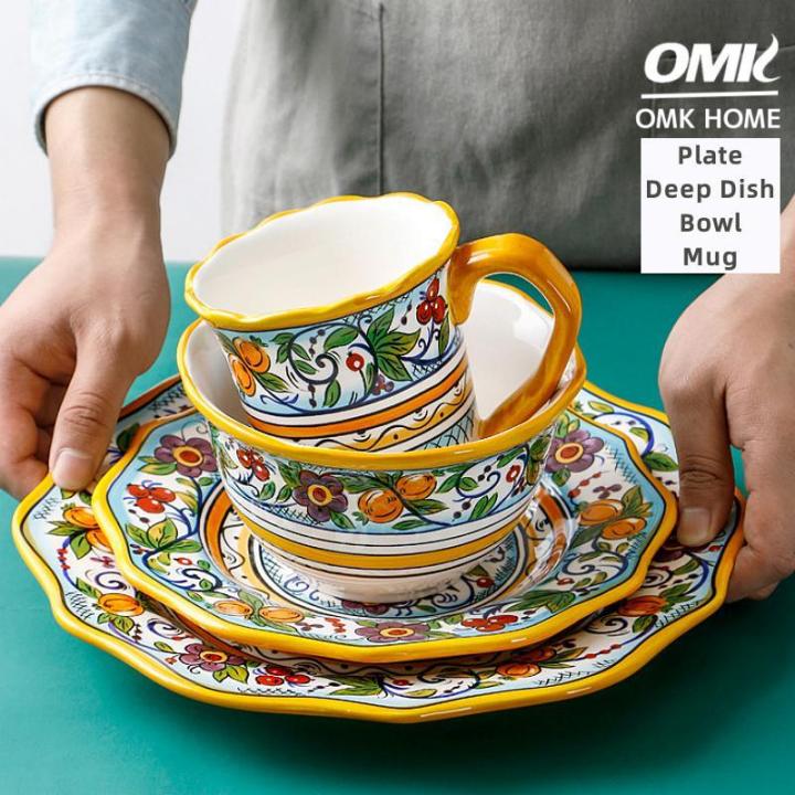 OMK American Retro Style Ceramic Tableware Set Dinner Plate Deep Dish Salad  Bowl Mug Large Capacity Coffee Cup Birds Of Paradise Series Lazada PH