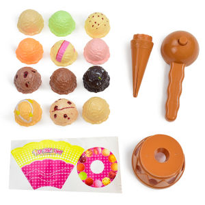 Pretend Play Kitchen Playset with Stackable Ice Cream Educational Toy Gift for Kids Birthdays
