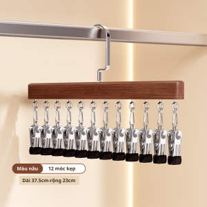 Kẹp quần áo chất liệu gỗ nguyên khối với 12 móc kẹp inox liền mạch lưu trữ váy đồ lót mũ đa năng MT29 NEW