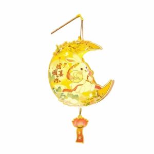 Lunara lantern chinese灯笼 traditional 中秋节灯笼diy Handmade Bunny Lantern PVC Paper Glowing Rabbit Flower Lantern Chinese Vintage Lantern Cell Battery Operated Mid Autumn Lantern Mid Autumn Festival