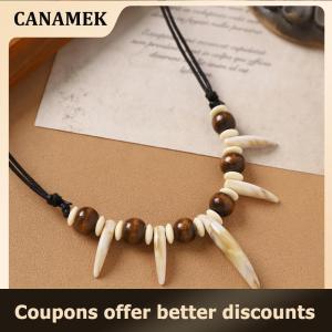 【 CANAMEK 】 1 PC Fashion Imitate Teeth Beaded Necklace Rope Braided Imitation Wolf Fangs Necklace Surfer Adjustable Length Necklace Amulet