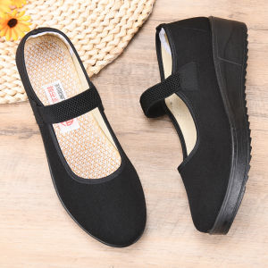 Free Shipping Special Fabric Shoes Shallow Toe Wedge Heel Polyurethane Lightweight Work Shoes Square Toe Comfortable Suitable For Hotels High Heels