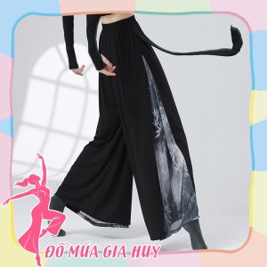 Quần múa cổ trang Trung Hoa hông phối hoạt tiết lá tre MQ22