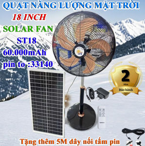 Quạt năng lượng mặt trời sạc tích điện Solar Fan 18 inch 25W 60000mAh 5 cánh quạt cây cao cấp pin siêu trâu có điều khiển xoay 180 độ mạnh như quạt chạy điện