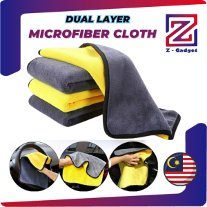 Z-Gadget⚡ Dual Layer Microfiber Car Cleaning Towel Multipurpose High Water Absorption Plush Wax Polish Cloth Kain Lap Kereta 抹布