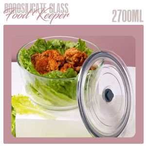 Round Press Type Vacuum Cover Food Container Borosilicate Glass Leak-Proof Heat Cold Resistant Airtight Storage