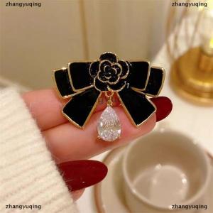 [COD] zhangyuqing Camellia Bow Brooch Black Oil-drip Metal Mourning Corsage Pin French Elegant Bag Clothes Scarf Accessory Brooch Suit Pin Buttons