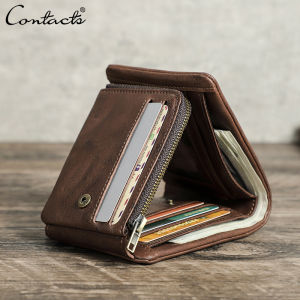 กระเป๋าถือกระเป๋าสตางค์ผู้ชายกระเป๋าใส่เหรียญกระเป๋าใส่นามบัตรหนังมีรอยขีดข่วนคุณภาพสูง RFID คลิปหนีบเงินกระเป๋าใส่เงินของผู้ชายหนังแท้