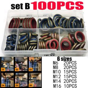 100 Pieces Of M6-M16 Metal Rubber Composite Gasket Seal Ring Repair Package Oil Pan Screw Special