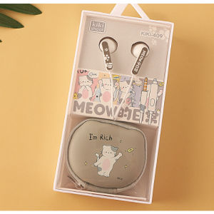[KIKI-409] Set Earphone KUCING MEOW / Headset Karakter Animal Cat Lucu / Wadah Earphone Bentuk Kucing / Earphone Meow