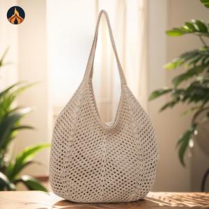 Women Knitting Shoulder Bag Solid Color Crochet Mesh Bag Large Capacity Knitted Tote Handbag Female Outdoor Bag[Jocestyle Store]