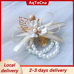 [COD] AqToCna Ship within 24 hours Exquisite Wedding Supplies Fashion Bride Pearl Clover Wrist Flower Elegant Bridesmaid Wristband Jewelry Accessories Gifts