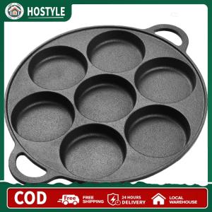 【Chinatera】 Heavy Duty Cast Iron 7 Hole Frying Pan Non-Stick Omelet Pan for Breakfast Cooking Durable Black Kitchenware