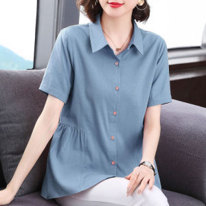 Cotton Short Sleeve Shirts Womens 2022 New Summer Loose Casual Tops Large Size Korean Style Lapel Shirts