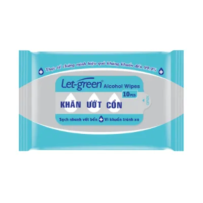 Lốc 10 Gói Khăn Giấy Ướt Có Cồn Bỏ Túi Let-green 10 miếng/gói