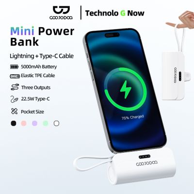 sạc pin dự phòng Mini GOOJODOQ 5000MAh ,Tích Hợp Cáp Type-C & Lightning ,Pin Hiệu Suất Cao, Cầm Tay Và Kích Thước Bỏ Túi