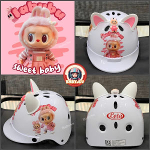 Nón bảo hiểm trẻ em Capybabra Labubu kèm tai gắn sticker 3D chính hãng công ty Long Thanh đạt chuẩn an toàn giao thông