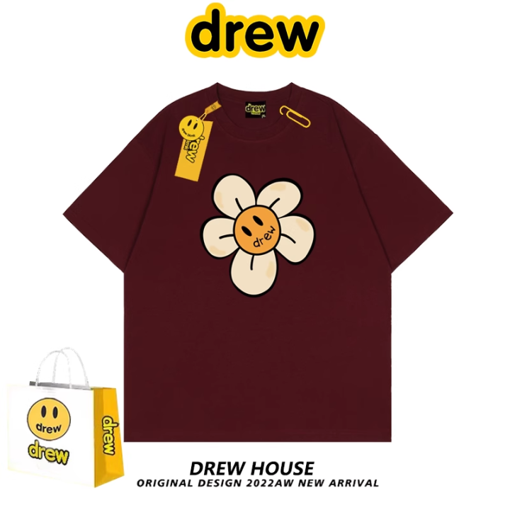 Drew smiley sunflower print trendy brand short sleeve T-shirt men
