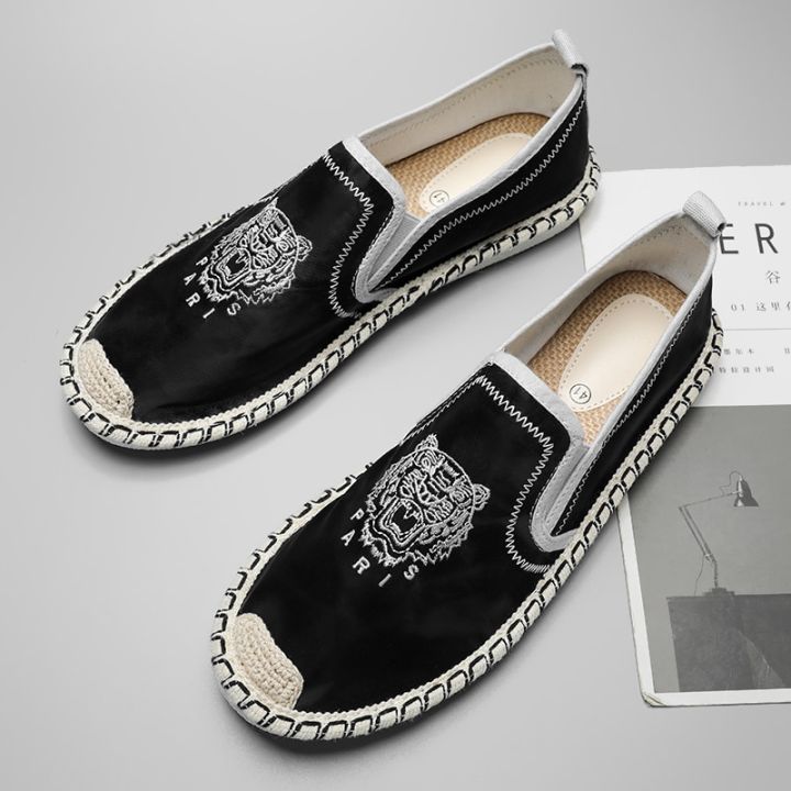 Miyan New Embroidered Tiger Shoes Men Casual Loafers Classic Black Flat ...
