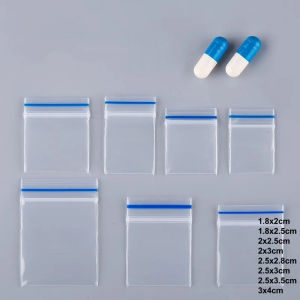 100pcs Transparent Blue Edge Mini Zipper Plastic Bags Small Sealing Jewelry Packaging Pouch Storage Waterproof Reusable