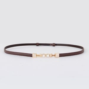 NOBLELUX Adjustable Buckle Pearl Buckle Belt PU Leather Solid Color Thin Women Belt Fashion Simple Decorative Waistband Womens Accessories