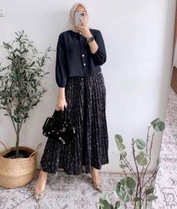K-FASHION Setelan Set Rok Wanita Muslim Terbaru Kekinian Baju Plisket Premium Import Cantik Mewah Murah Zavika