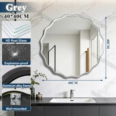 HD Bathroom Mirror Wave Edge Round Mirror with shelf Hanging Mirror Toilet Mirror Bedroom Makeup Mirror Dressing Mirror