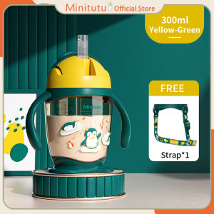Minitutu Penguin Series 300ml straw cup PP material with Strap resistant to falling high temperature Anti-Colic