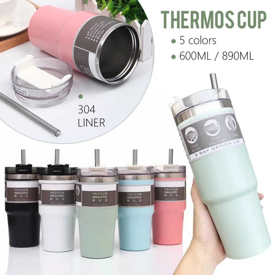 600ml Thermos Cup Stainless Steel Vacuum Tumbler with Straw Water