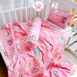 Combo chăn gối cho bé đi học Katina House vải cotton satin hàn quốc đẹp dày dặn mềm mát thấm hút tốt