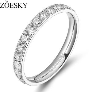 ZOESKY 3mm Women Titanium Engagement Ring Cubic Zirconia Eternity Wedding Band Size 3-13