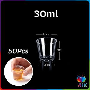 AIK 50ml/30ml แก้วน้ําพลาสติกใส ขนาดเล็ก แบบใช้แล้วทิ้ง 50 ชิ้น แก้วเปค Plastic cup