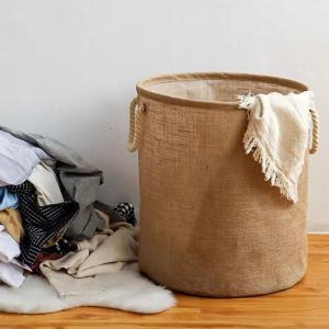 MODERNLUX Vải lanh cotton Giỏ đựng đồ giặt. Có thể gấp lại. Chống thấm nước Hộp đựng đồ lặt vặt Di động Dung tích lớn Thùng chứa đồ Sử dụng tại nhà