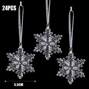 24Pcs Clear Acrylic Snowflake Ornaments Christmas Tree Decorations Winter Wonderland Snowflake Icicle Pendant Xmas Party Decor