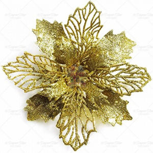 4pcs/set Glitter Artificial Christmas Flowers with steam Shiny Poinsettia Christmas Tree Ornaments Xmas Decorations for Home Wreath New Year Gifts Crafts Garland Navidad