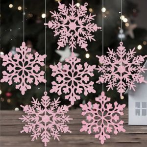 NCNC 12pcs/set DIY Christmas Snowflake Pendants Plastic Glitter Snowflake Christmas Artificial Snowflake Multipurpose Paper Crafts XmasTree Hanging Ornament Christmas