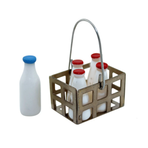 5Pieces Miniature Milk Bottle and Basket for 1/12 Scale Dollhouses Kitchen and Dining Room Scene Displaying Accessory
