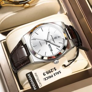 POEDAGAR Watch for Men Causal Fashion Quartz Movement Waterproof Luminous Date Week Display Man Clock+box