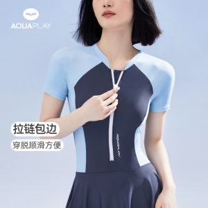 AquaPlay one-piece swimsuit womens short sleeved slimming and belly covering swimsuit womens rash guard quick drying surfing suit