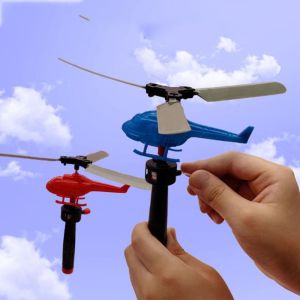 TANFU Draw Rope Pull Line Helicopter Toys Take-off Toy with Handle Cable Drawstring Helicopter Toy Drawstring Plane Fun Children Gift